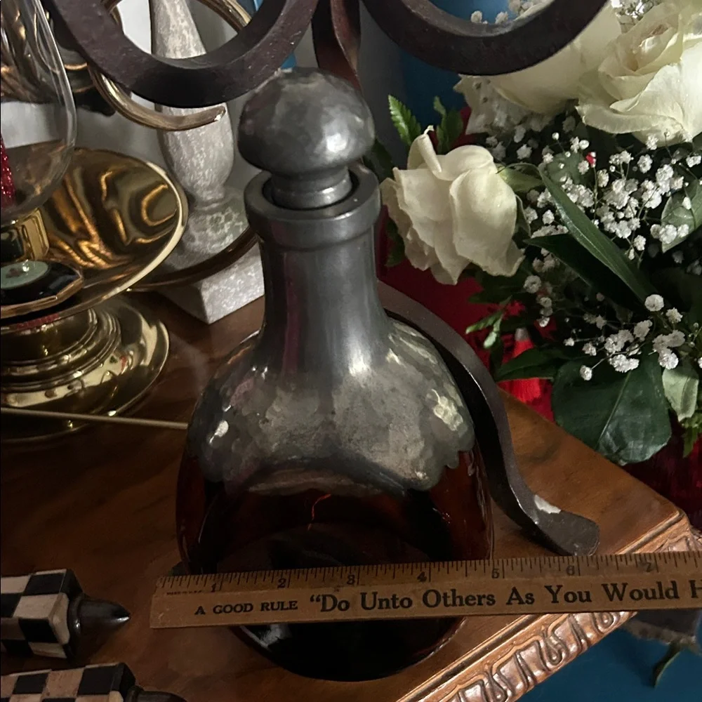 Vintage Royal Holland Daalderop Hammered Pewter & Amber Glass Decanter